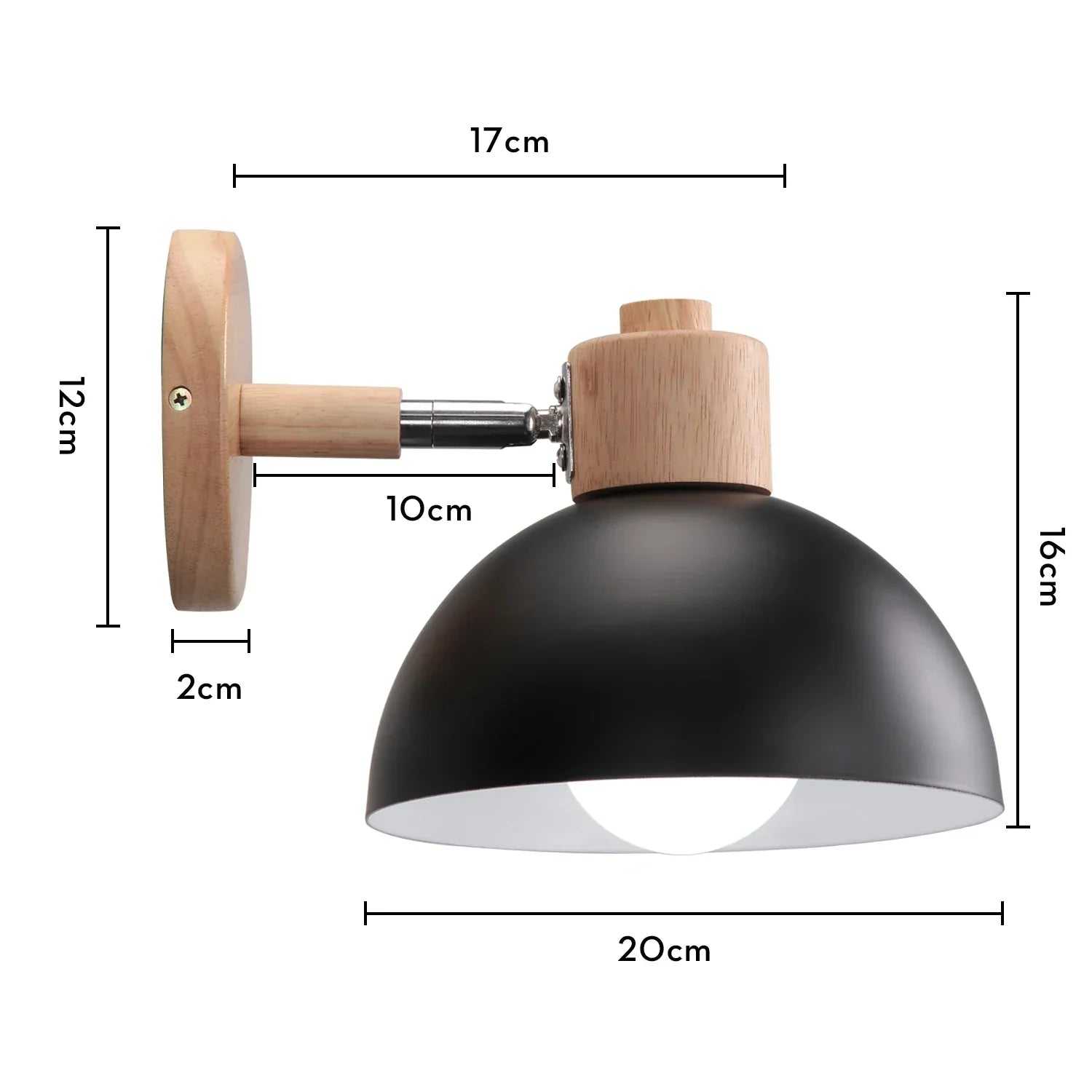 Black Wooden Wall Light Modern E27 LED Sconce Living Room Decor