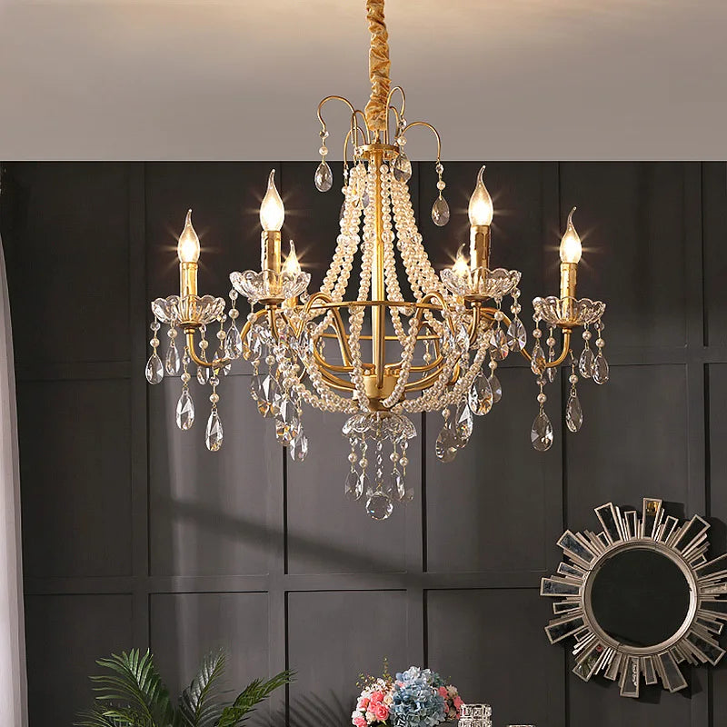 French Pearl Chandelier, Elegant Retro Design for Luxurious Living Spaces