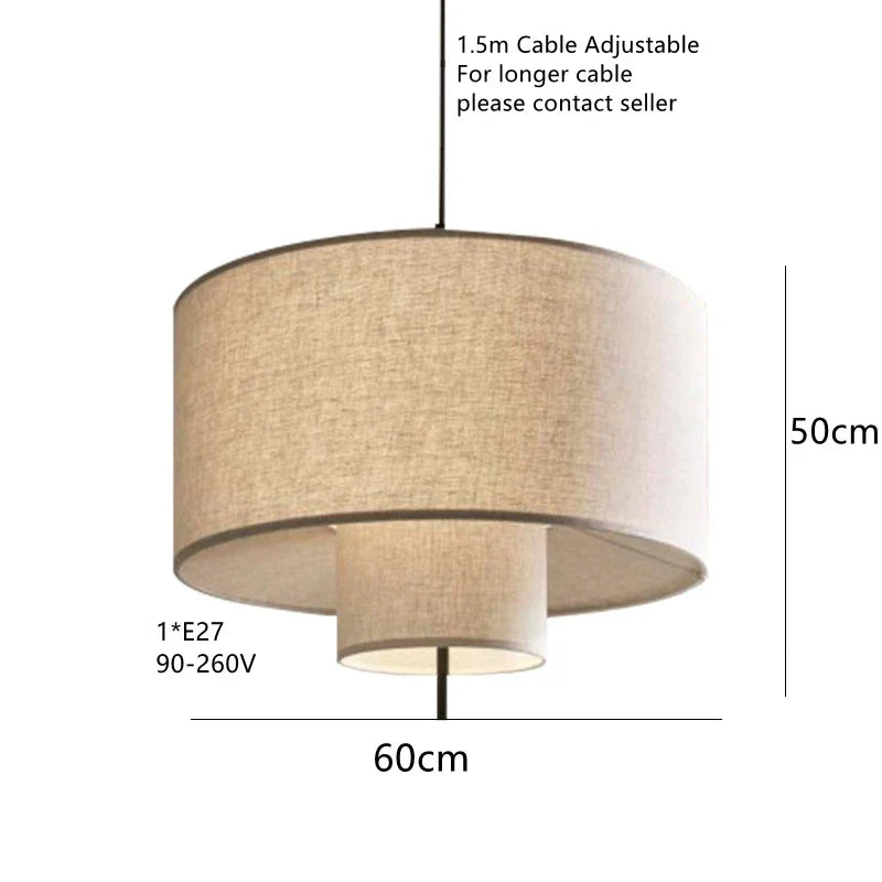 Margin Pendant Lamp Linen Lampshade for Living Room Bedroom Restaurant Hotel Loft