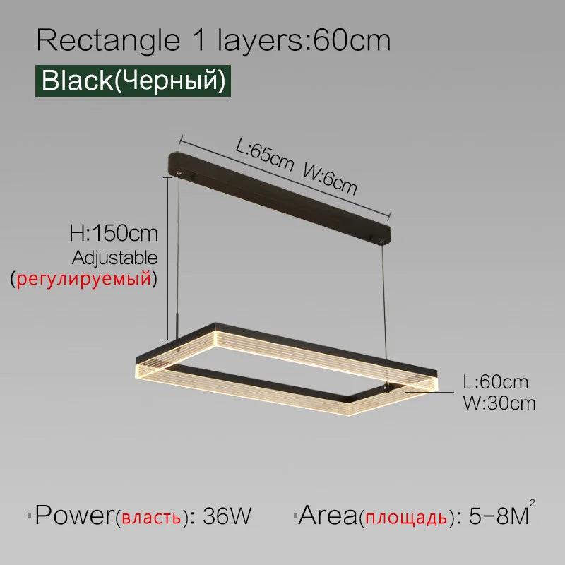 Square Modern Minimalist Nordic Chandelier for Living Room, Dining Room, Bedroom