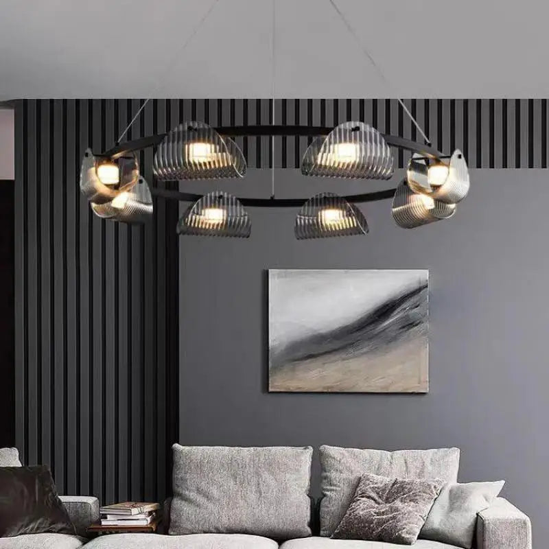 Smoky Gray Glass Chandelier Pendant Light for Luxury Living Room