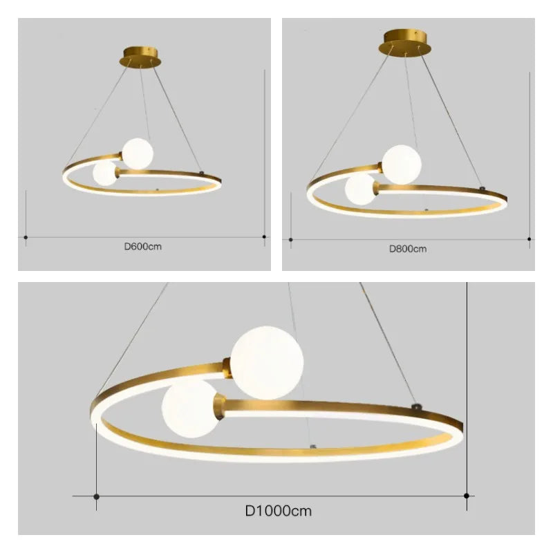 Gold Nordic Ring LED Ceiling Chandelier for Dining Room Pendant Lighting