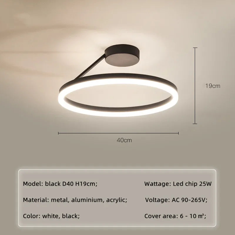 Minimalist Round LED Ceiling Chandelier | Aluminum Living Room Bedroom Light Fixtures