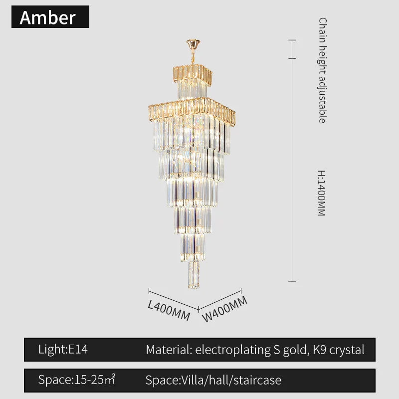 Crystal Chandelier: Luxury Spiral Staircase Pendant Light for Duplex Hollow Loft
