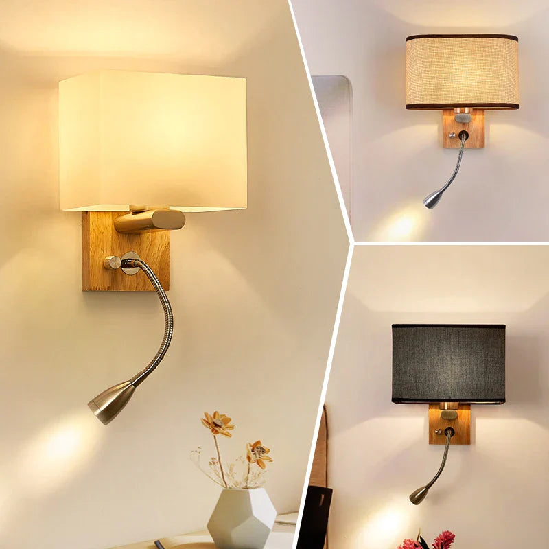 Modern Wood Iron LED Wall Lamp for Living Room Bedroom Lighting Sconce Nightlight