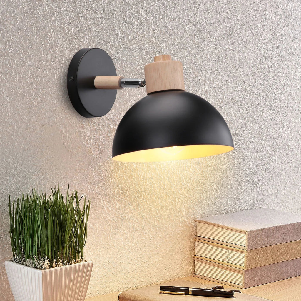 Black Wooden Wall Light Modern E27 LED Sconce Living Room Decor