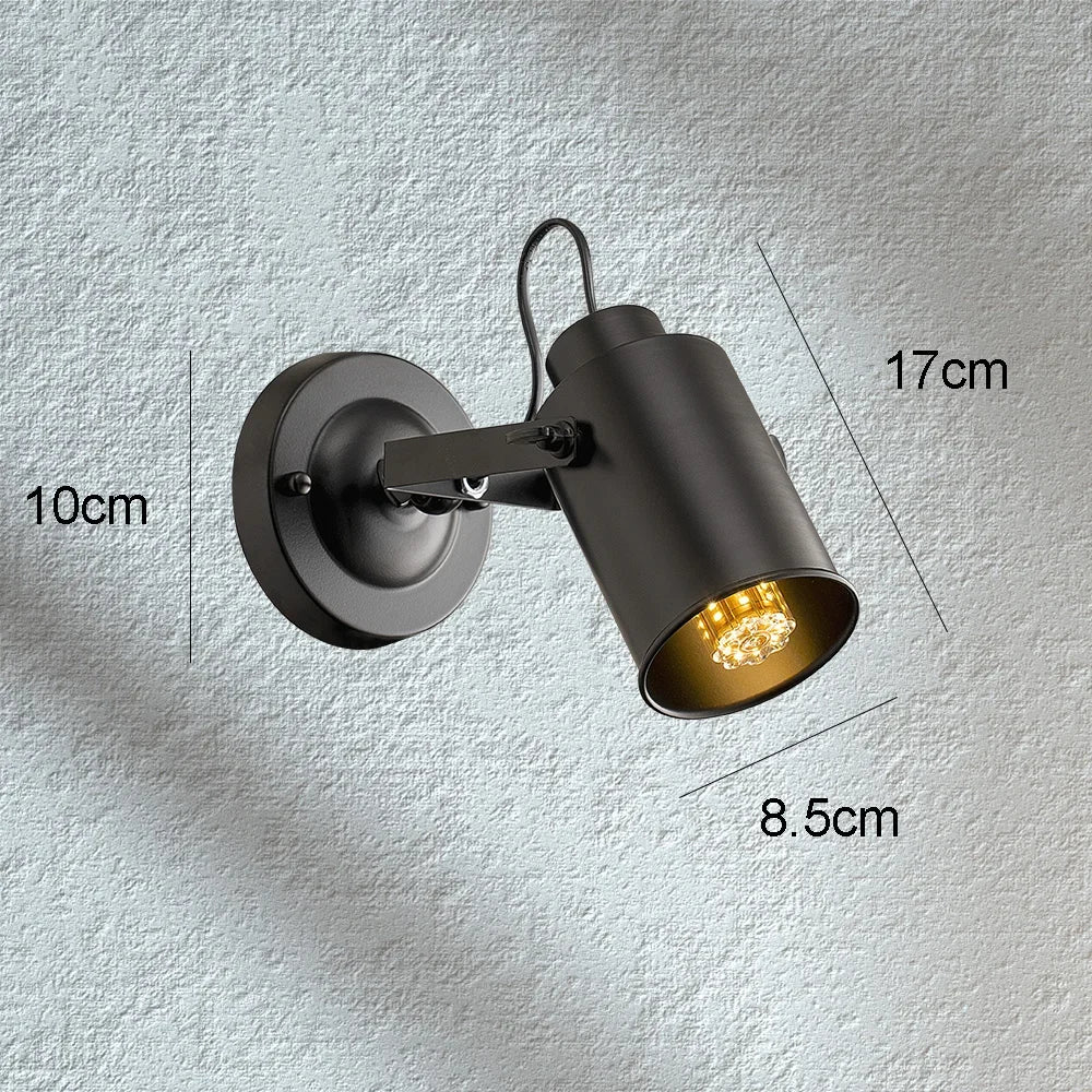 Vintage Industrial Wall Sconce with Switch, Black Wall Lamp for Loft Bedroom