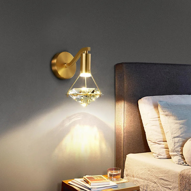 Crystal Diamond Wall Lamp: Modern Nordic Luxury Lighting for Bedroom & Living Room