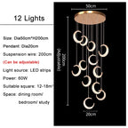Moon Design Acrylic LED Chandelier: Modern Staircase Pendant Light for Living and Dining Room