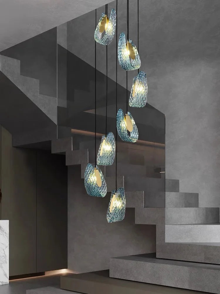 Peacock Leaf LED Ceiling Chandelier for Living Room - Modern Art Deco Blue Copper Lamp