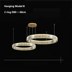 Luxury Gold Steel Crystal Chandelier Pendant Lights - Remote Control Dimmable Fixture