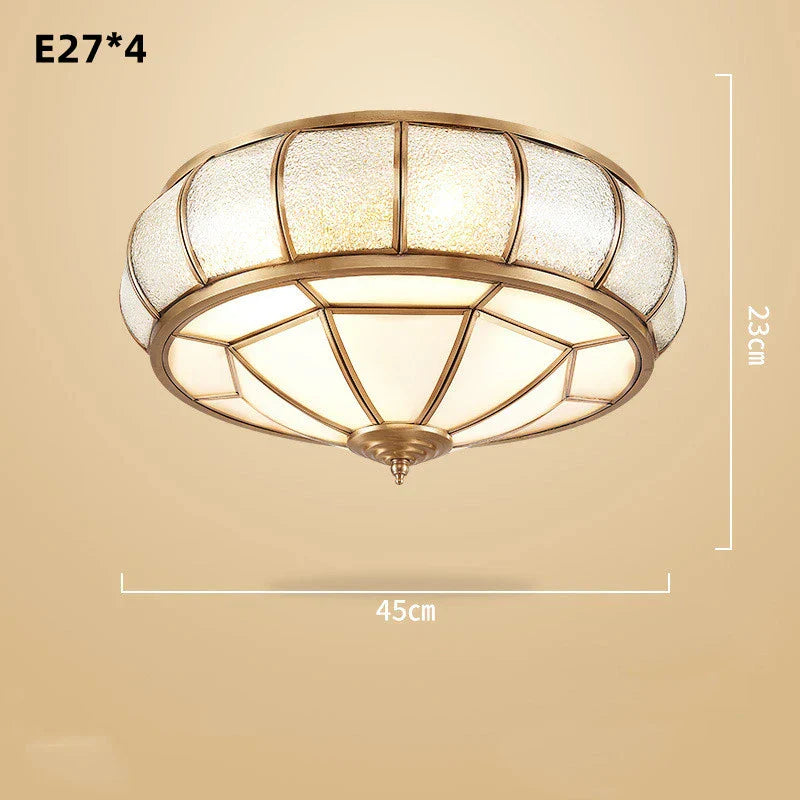 Nordic Copper Ceiling Light Glass Lampshade Retro Loft Fixture for Living Room