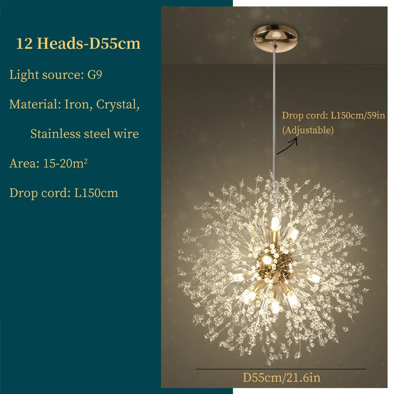 Dandelion Art Crystal Chandelier: Nordic Modern Luxury for Living Room & Restaurant