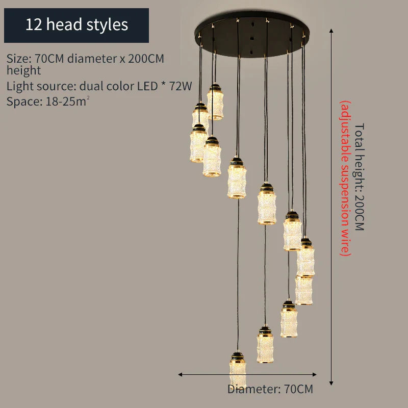 Chinese Style Spiral Staircase Chandelier for Villa & Restaurant, LED Lamps