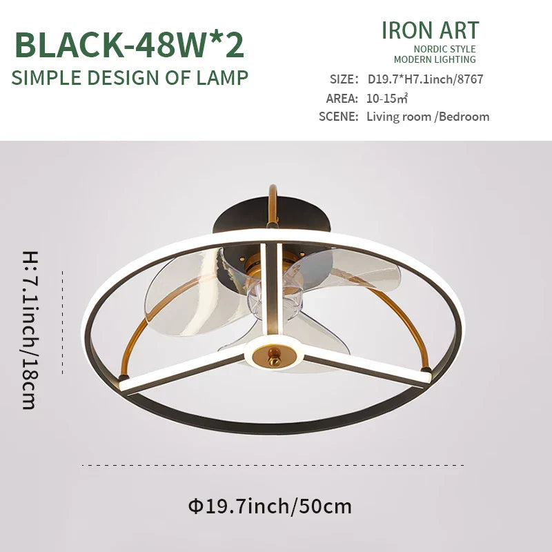 LED Ceiling Fan with Remote Control, Modern Silent Lighting Fixture for Bedroom and Dining Room