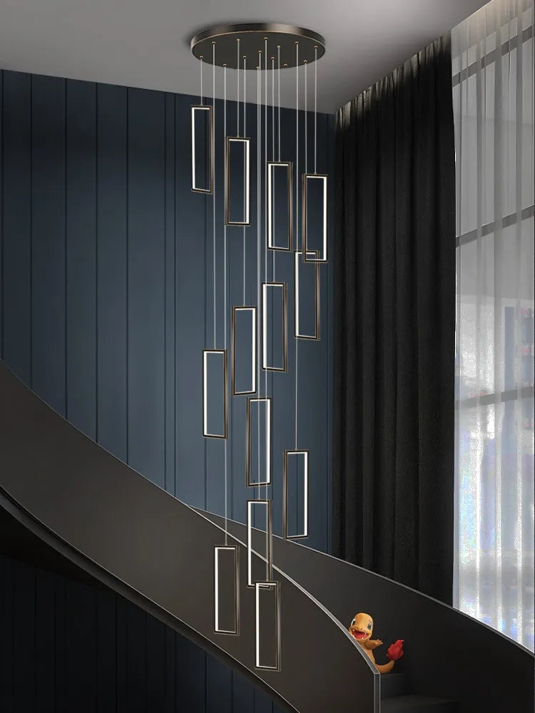 Copper Square Pendant Chandelier with LED Lighting