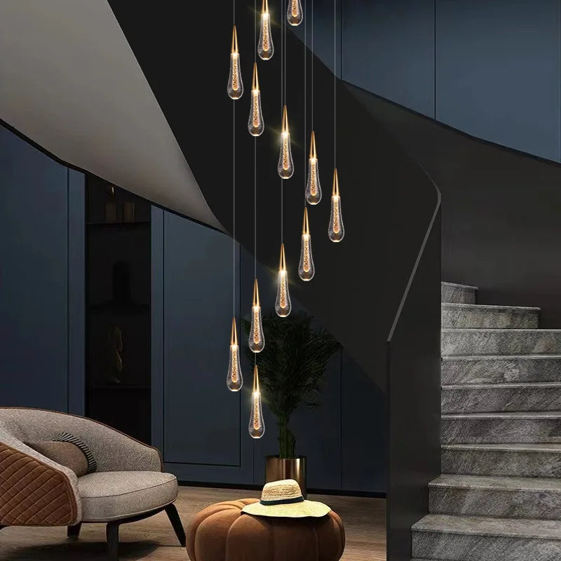 Luxury Water Drop Led Chandelier for Duplex, Stair & Villa Lighting