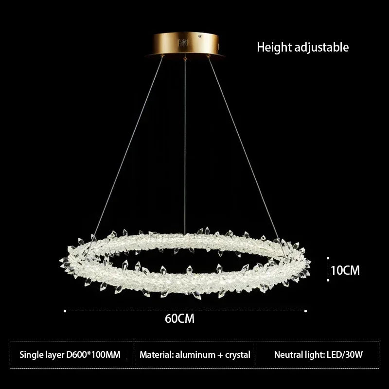 Crystal Flower LED Chandelier: Elegant Round Pendant Light for Dining & Living Room