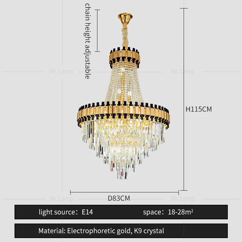 Crystal Chandelier for Duplex Villa Living Room with Intelligent Dimming