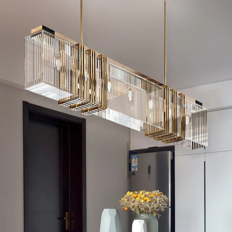 Gold Lustre Steel Pendant Light Luxury Dining Room LED Fixture