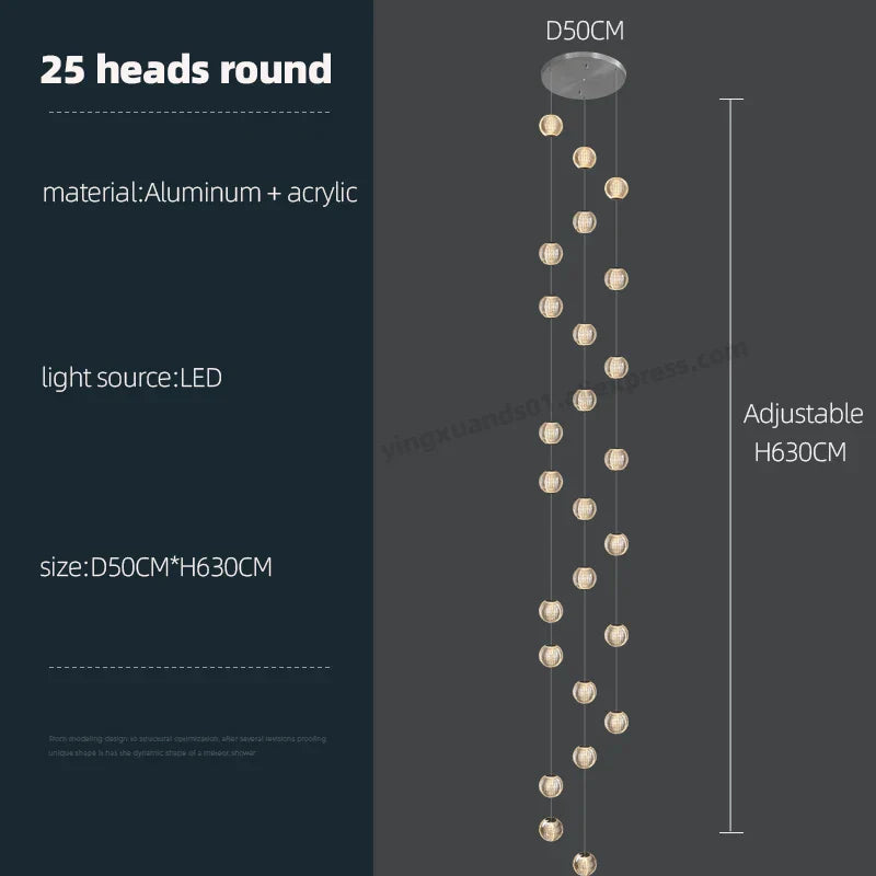 Revolving Stair LED Chandelier - Duplex Villa Hanging Lamp for High-Level Staircase