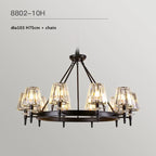 Matte Black Metal LED Chandelier with K9 Crystal Shades - Round Pendant Lighting