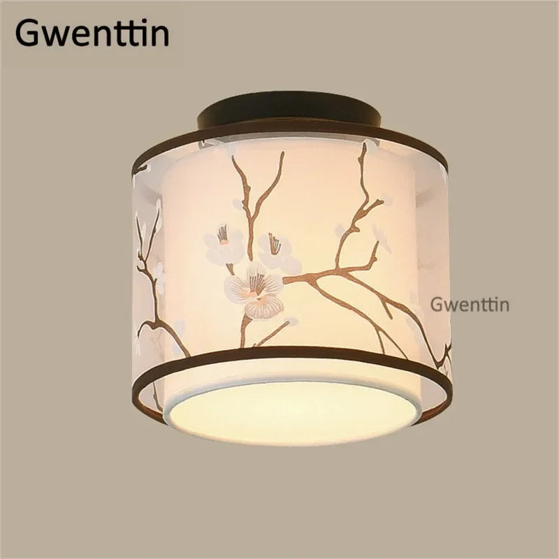 Vintage Linen Fabric Ceiling Light: Chinese Style LED Lamp for Home Decor