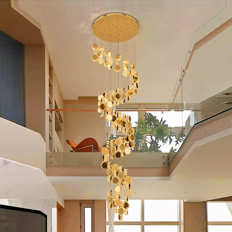 Crystal Chandelier Stair Pendant Lamp Living Room Lighting