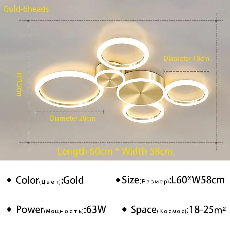 Luxury Gold Ring LED Circle Ceiling Chandelier for Living Room, Bedroom, Dining Room