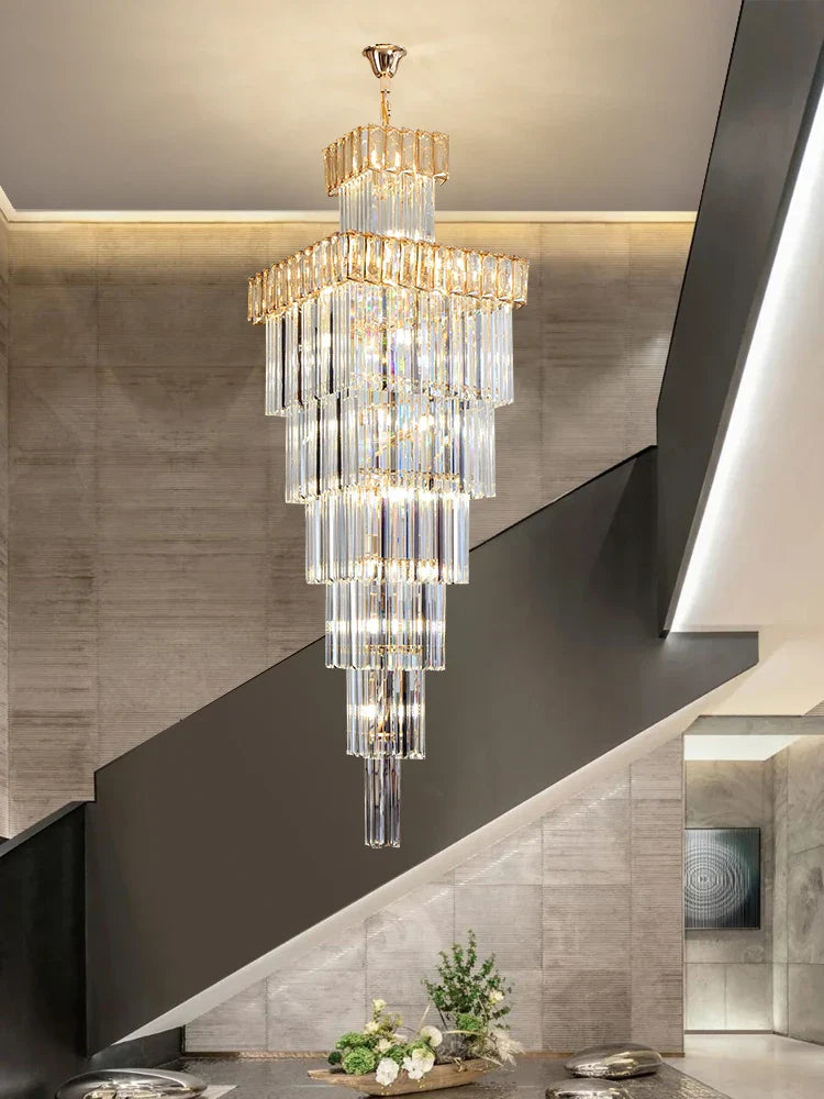 Crystal Chandelier: Luxury Spiral Staircase Pendant Light for Duplex Hollow Loft
