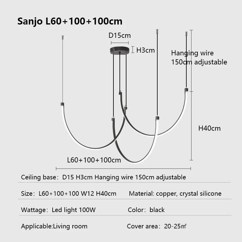 Copper Chandelier: Nordic Minimalist Lines Pendant Light for Living Room Decor