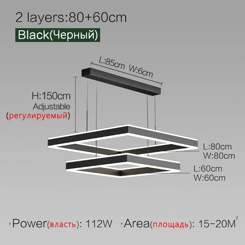 Square Chandelier LED Lamp - Nordic Modern Minimalist Light Luxury Fixture