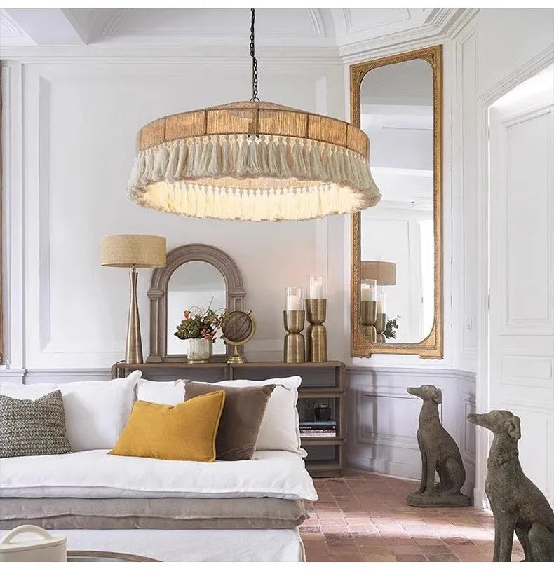 Bohemian Tassel Chandelier: Handmade Nordic Pendant Lamp for Bedroom, Living Room, Kitchen