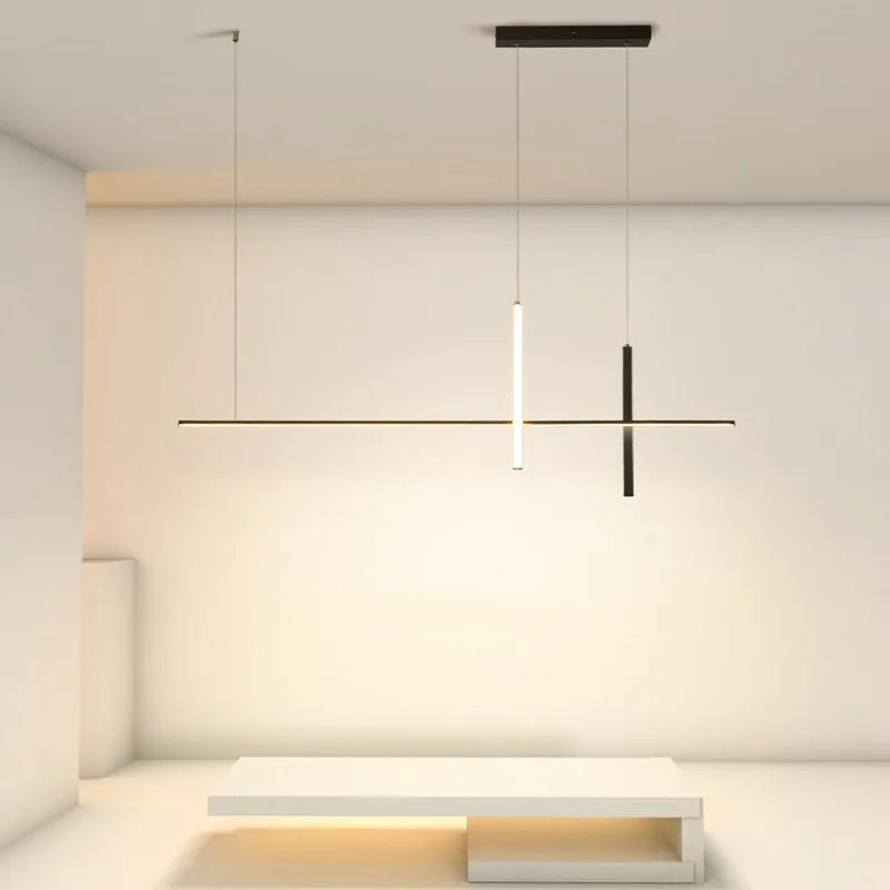 Minimalist Dimmable Black LED Chandelier for Dining Room Kitchen Bar - Modern Pendant Light