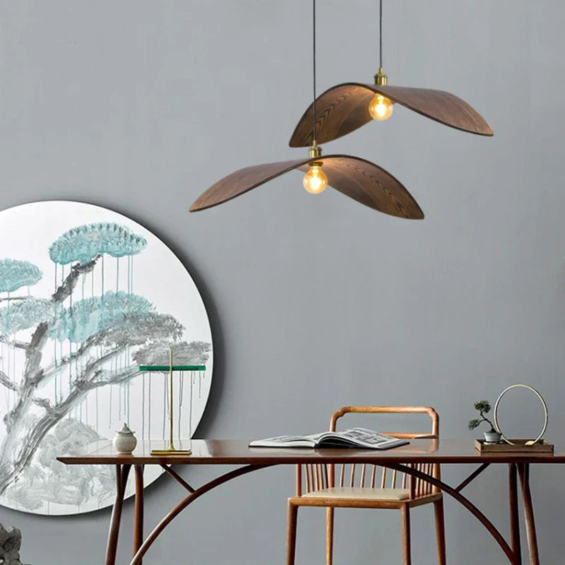 Wood Ceiling Chandelier: Japanese-Inspired LED Pendant Light for Home, Kitchen, and Teahouse