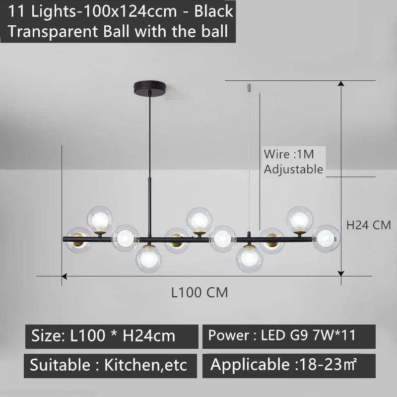 Glass Nordic Chandelier LED Ceiling Light for Modern Living Room and Dining Table