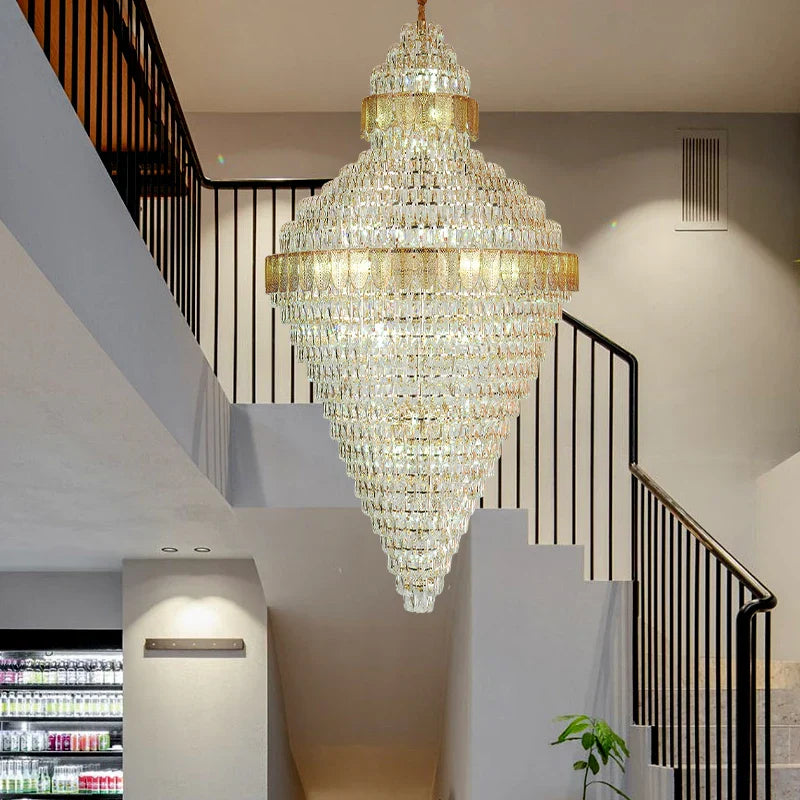 Elegant Duplex Crystal Chandelier Spiral Staircase High Living Room Light
