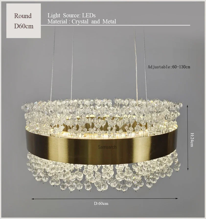 Modern Crystal Chandelier Pendant Lights LED Luxury Living Room Kitchen Island