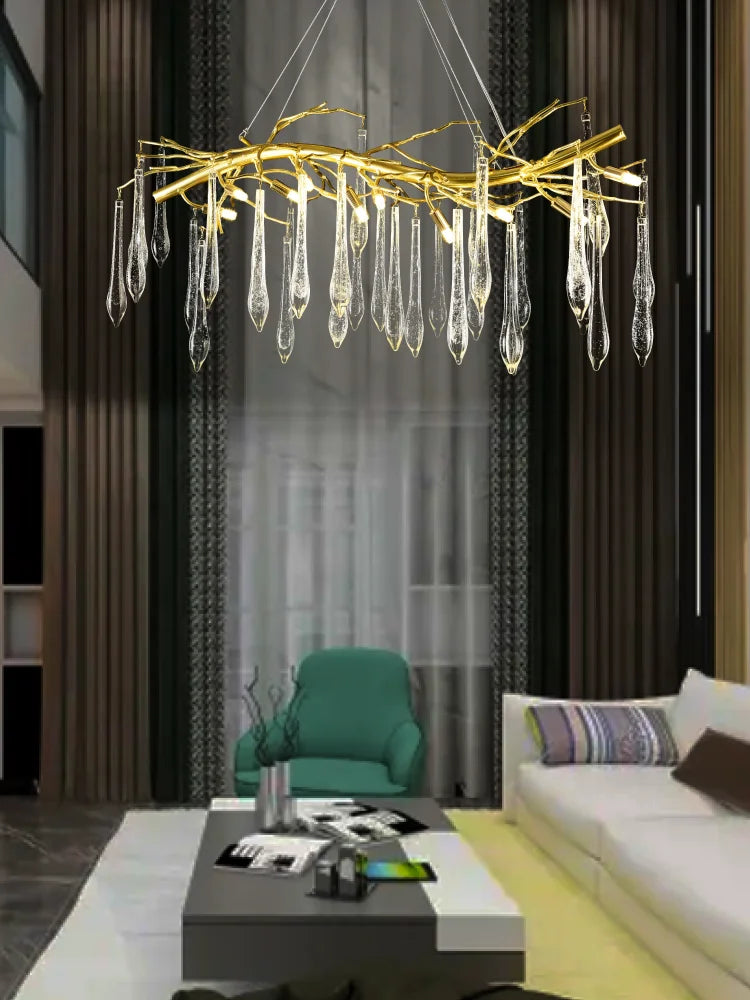 Large Droplet Crystal Chandelier: Modern Bedroom & Restaurant Pendent Lamp