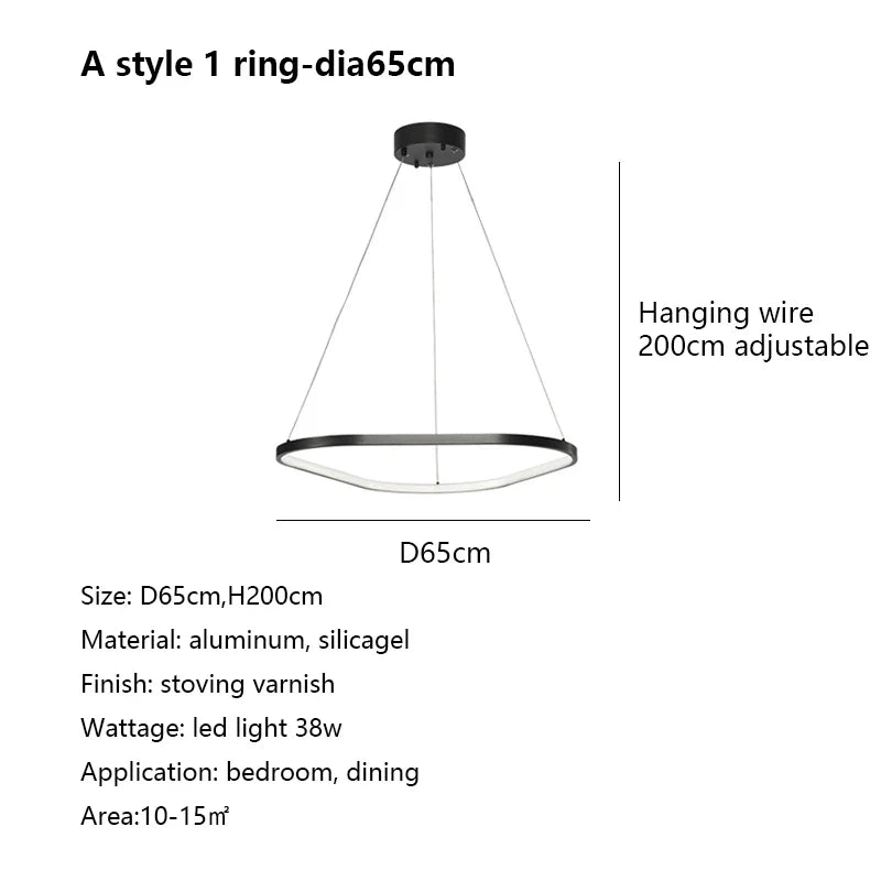 Geometric Ring LED Chandelier: Nordic Minimalist Pendant Light for Living, Dining, Bedroom