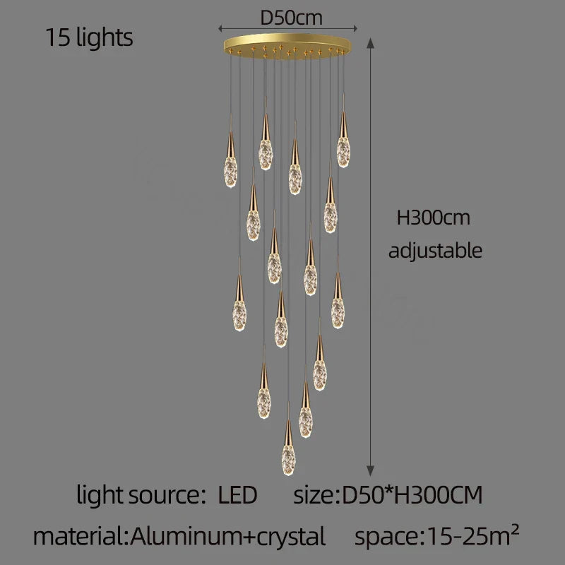 Crystal Penthouse Chandelier: Luxury Staircase Pendant Light for Modern Living Room & Loft