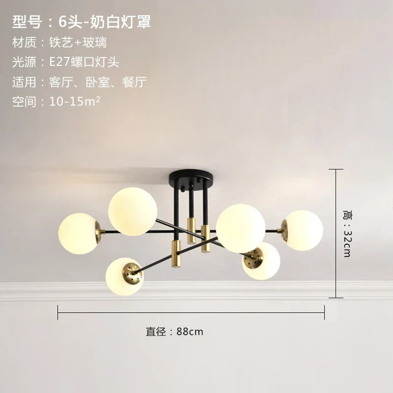 Glass Ball LED Chandelier Ceiling Light for Living Room and Kitchen