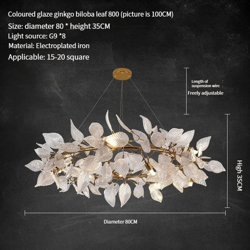 Ginkgo Leaf Crystal Chandelier - Elegant LED Pendant Lamp for Dining & Living Room