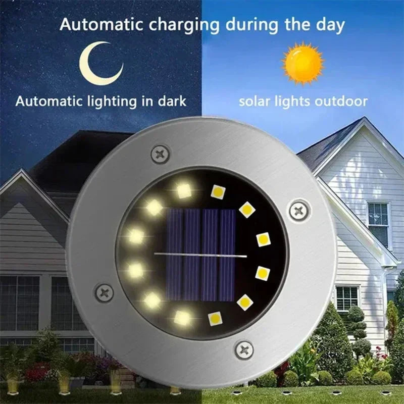 Solar Power Disk Light - Outdoor Garden LED Spotlight for Deck and Buried Decoration