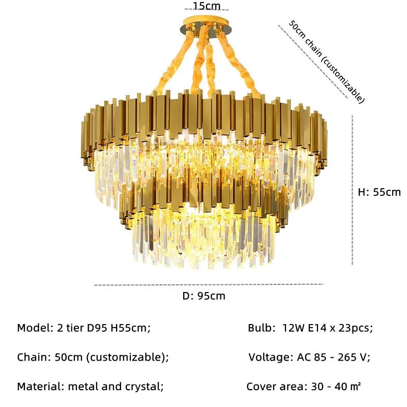 Gold Crystal Chandelier: Modern Luxury LED Pendant Lights for Living, Dining, Bedroom Decor