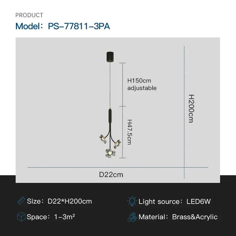 Luxury Copper Acrylic Flower Pendant Light for Home and Cafe Decor