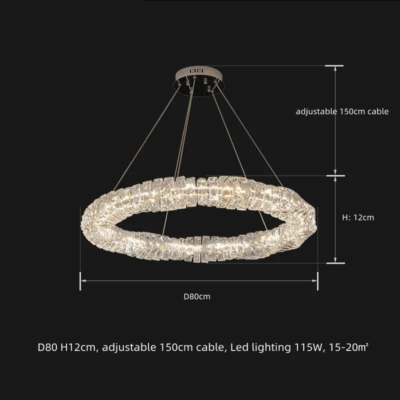 Modern Crystal Pendant Light Dimmable Remote Control Luxury Steel LED Lamp
