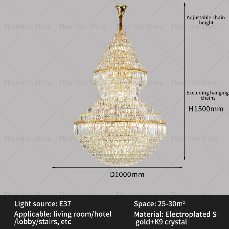 Crystal Hollow Chandelier for Luxury Living Room and Stair Lamps
