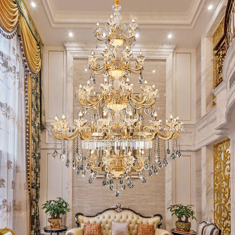 European Crystal Chandelier | Luxe Villa Hall Lighting | Zinc Alloy Middle Floor Lamp