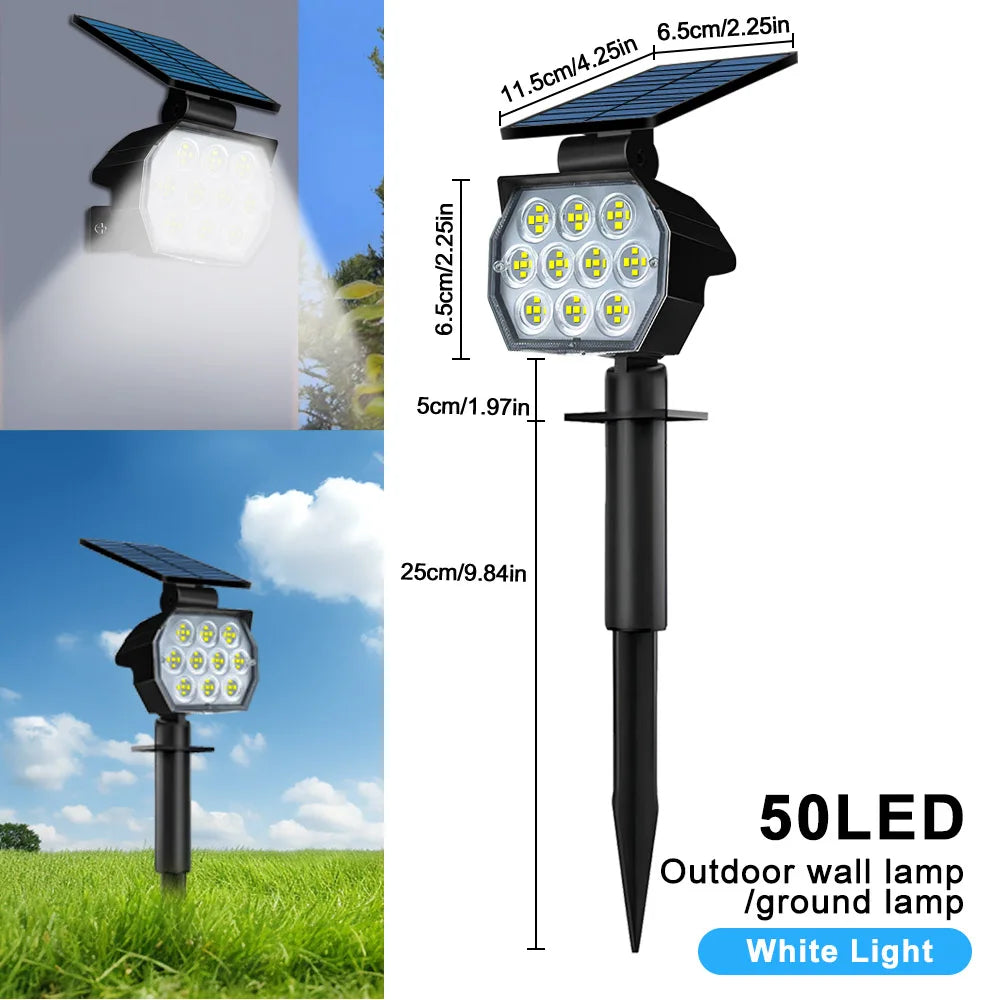 Solar Landscape Light: 50LED Outdoor Waterproof Garden Spotlight with 3 Color Modes